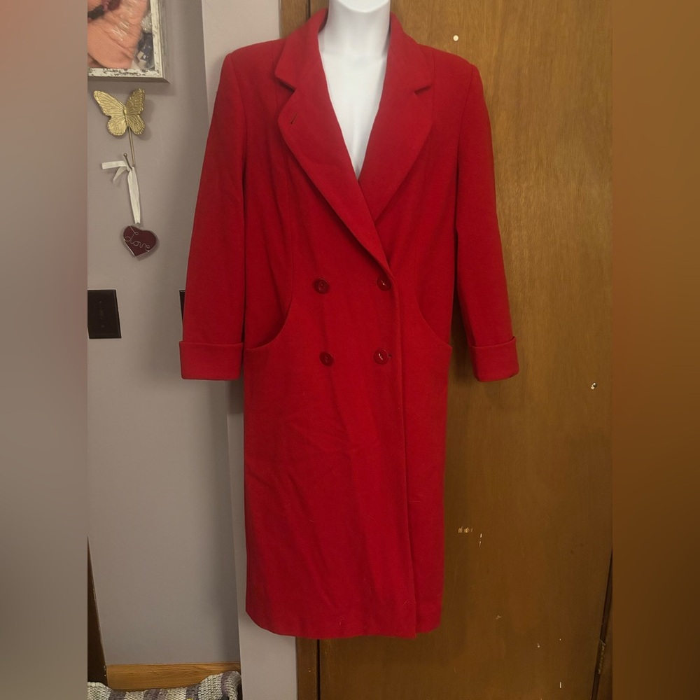Vintage Donny Brook Elegant Red Double-Breasted 100% Wool Coat - Made in Ukraine